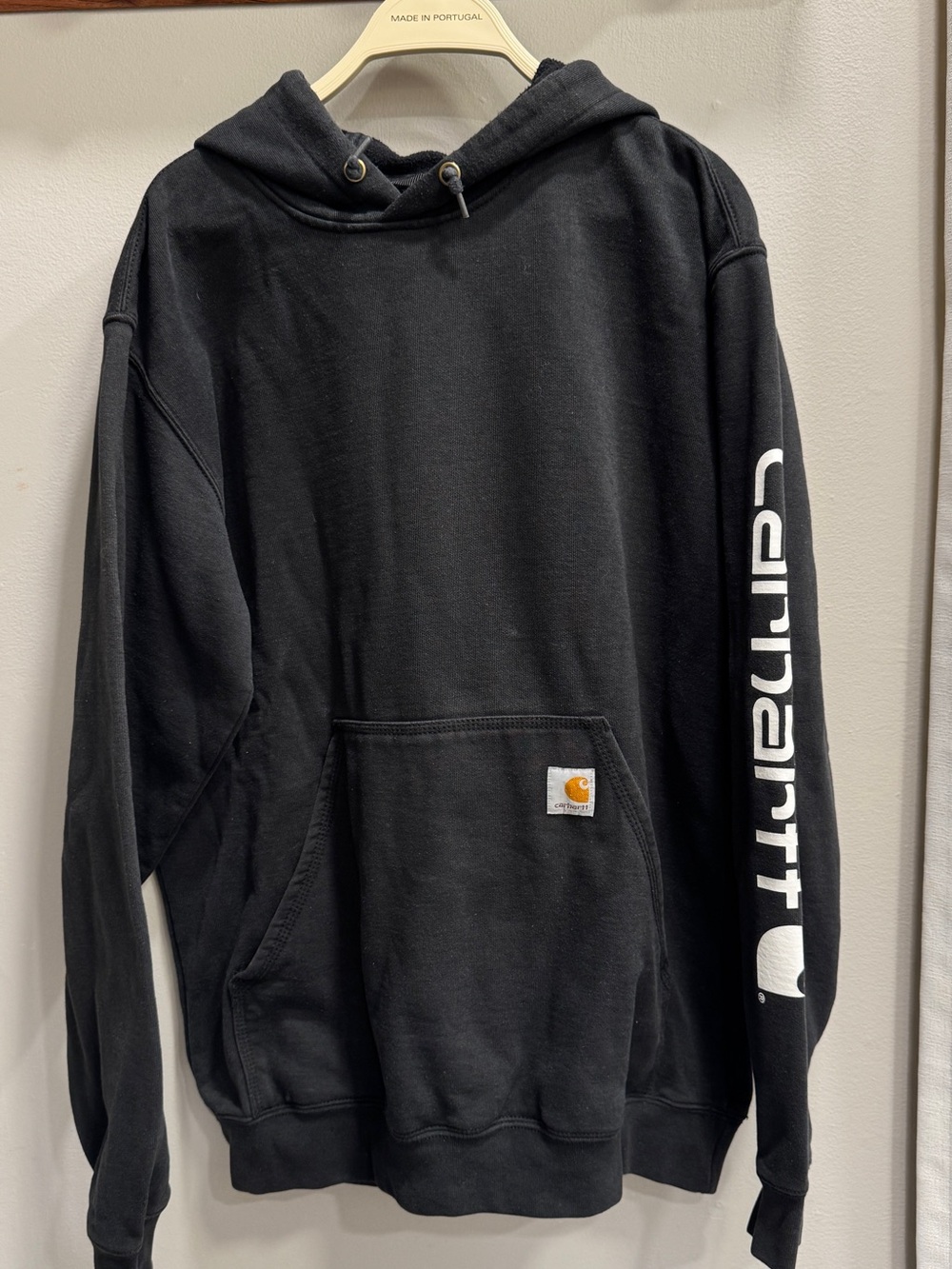 Carhartt Black Hooded Sweatshirt with White Sleeve Logo